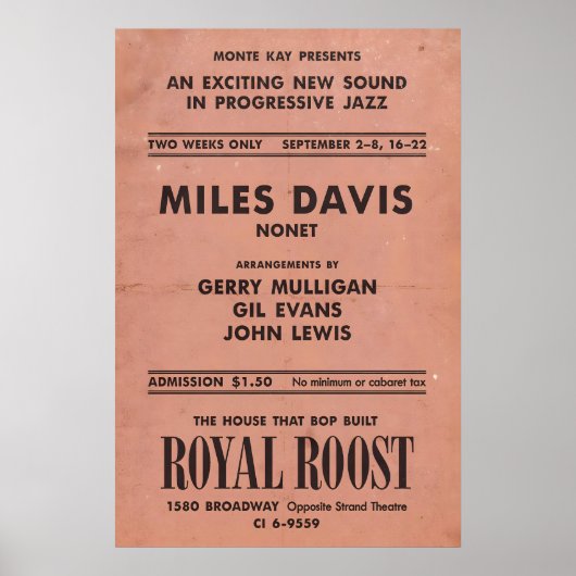 Miles Davis - Gerry Mulligan - Gil Evans jazz ポスター (正面)