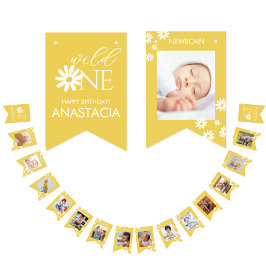 Milestone 1st Birthday Photo White Daisy バンティングフラッグ