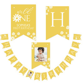 Milestone 1st Birthday Photo White Daisy Bunting バンティングフラッグ
