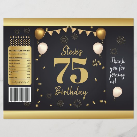 Milestone Birthday Gold Black Chip Bag Wrappers チラシ (正面)