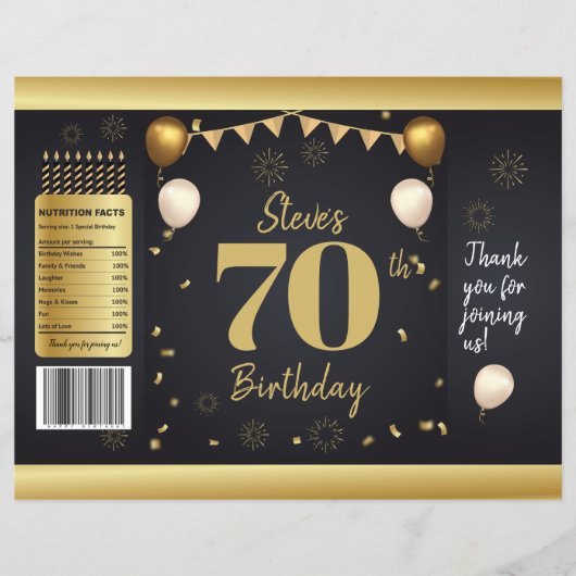 Milestone Birthday Gold Black Chip Bag Wrappers チラシ (正面)