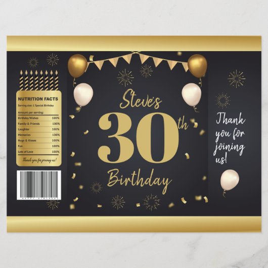 Milestone Birthday Gold Black Chip Bag Wrappers チラシ (正面)