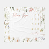 Milestone Blanket Girl Custom Name Blanket Wildflo フリースブランケット (正面(横))