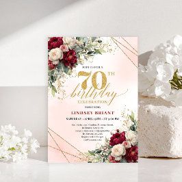 Milestone Gold Floral 70th Birthday Party Invites 招待状