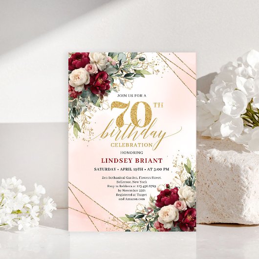 Milestone Gold Floral 70th Birthday Party Invites 招待状