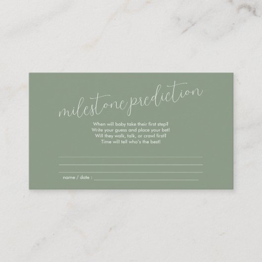 Milestone Prediction Baby Shower Sage Green エンクロージャーカード (正面)
