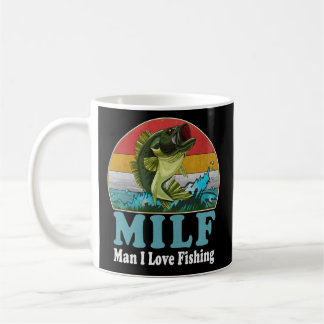 MILFマンおもしろいIラブ魚釣り中毒レトロ コーヒーマグカップ
