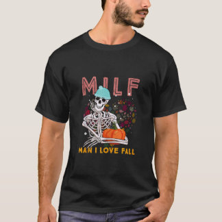 MILFマンIラブ秋スケルトンおもしろい不気味パンプキン Tシャツ