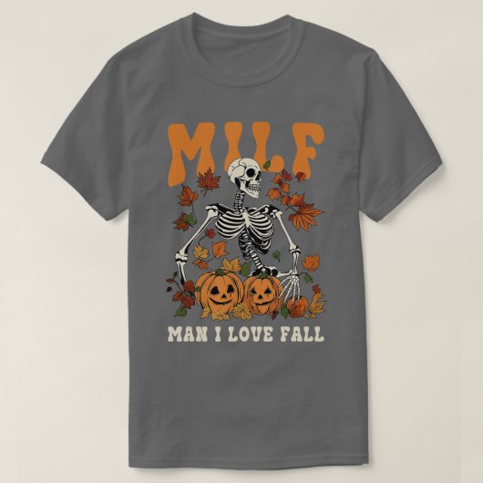 MILFマンIラブ秋パンプキンスケルトンスカルハロー Tシャツ (デザイン正面)