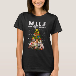 MILF男I愛する猫科の動物クリスマスツリー Tシャツ