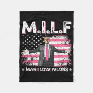 Milf Man I Love Felons Pink American Flag Trump 20 フリースブランケット