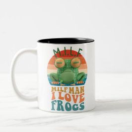 Milf Man I love Frogs おもしろい Kawai 90s Frog Coffee ツートーンマグカップ