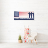 miliatary米国の旗に挨拶する幸せな独立記念日 横断幕 (インサイチュ)
