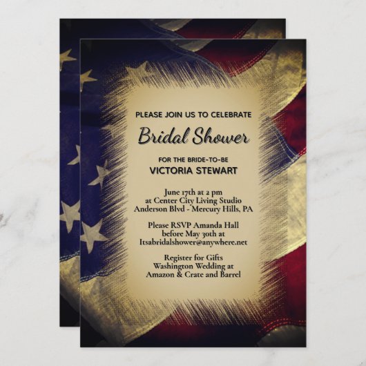 Military American Flag Bridal Shower Invitation 招待状 (正面/裏面)