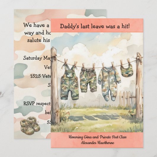 Military Baby Shower Digital Download Invitation 招待状 (正面/裏面)