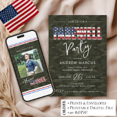 Military Camo American Flag Photo Farewell Party 招待状