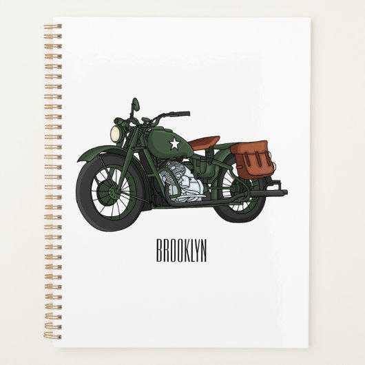 Military cruiser motorcycle cartoon illustration  プランナー手帳 (正面)