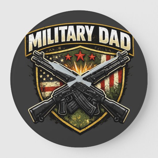 Military dad design with crossed rifles. ラージ壁時計 (正面)
