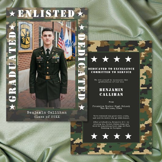 Military Enlist Camo Photo Graduation Announcement 招待状