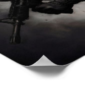 Military Female American Flag Smoke Ink Monochrome ポスター (角)