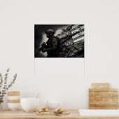 Military Green Line Tribute Smoke American Flag ポスター (キッチン)