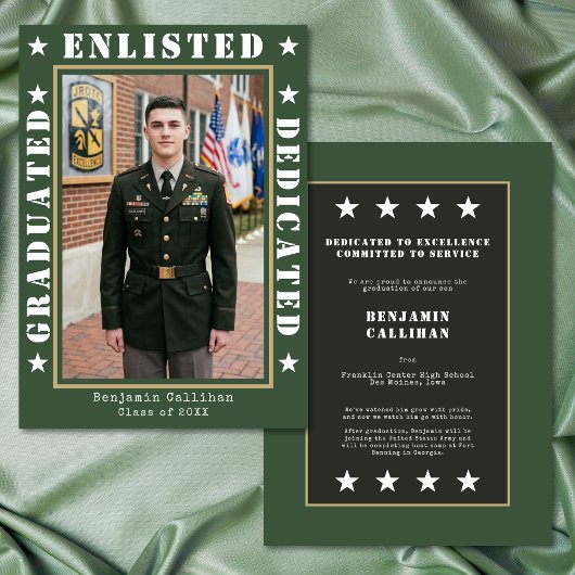 Military Green Photo Graduation Announcement 招待状