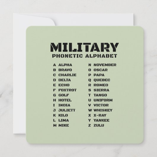 Military Phonetic Alphabet Alpha Zulu 招待状 (正面)