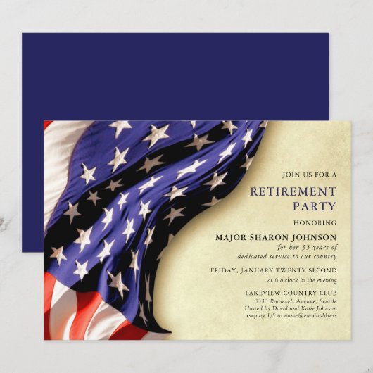 Military Red White and Blue Retirement Party 招待状 (正面/裏面)