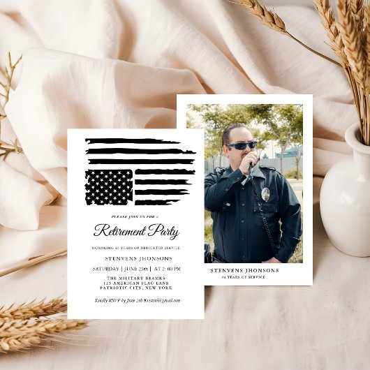 Military Retirement Custom Photo American Flag 招待状