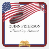 Military Retirement Flag Gold Crest スクエアシール (正面)