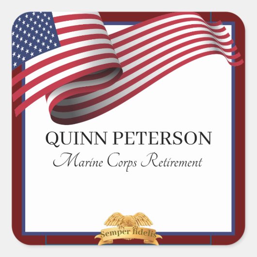Military Retirement Flag Gold Crest スクエアシール (正面)