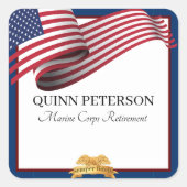 Military Retirement Flag Gold Crest スクエアシール (正面)