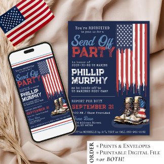 Military Send Off US Flag Boots Party Going Away 招待状