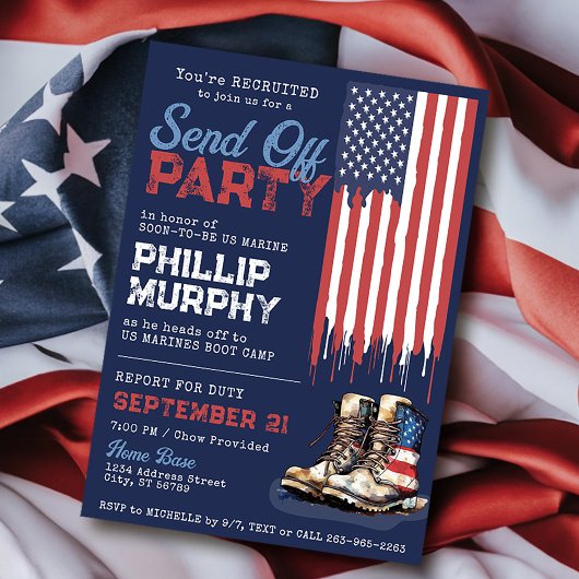 Military Send Off US Flag Boots Party Going Away 招待状