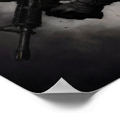 Military Smoke Ink American Flag Black & White Art ポスター (角)