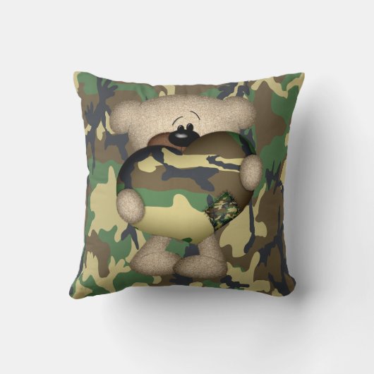 Military Teddy Bear With Giant Heart クッション (裏面)