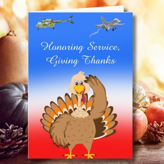 Military Thanksgiving Turkey Saluting カード
