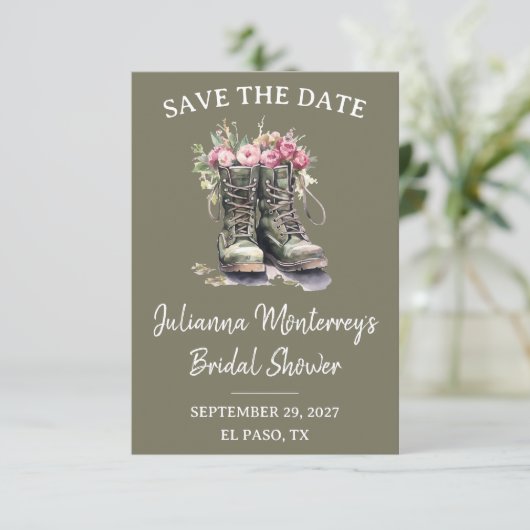 Military Themed Save the Date, Boots, Floral, Army 招待状 (スタンド正面)