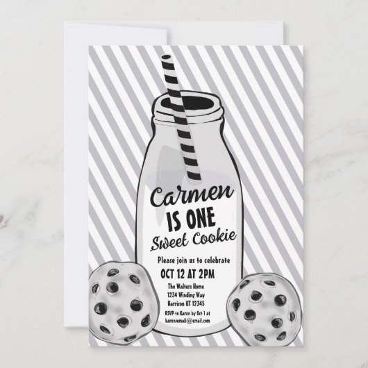 Milk and Cookie 2D Boys First Birthday 招待状 (正面)