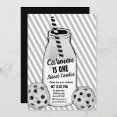 Milk and Cookie 2D Boys First Birthday 招待状 (正面/裏面)