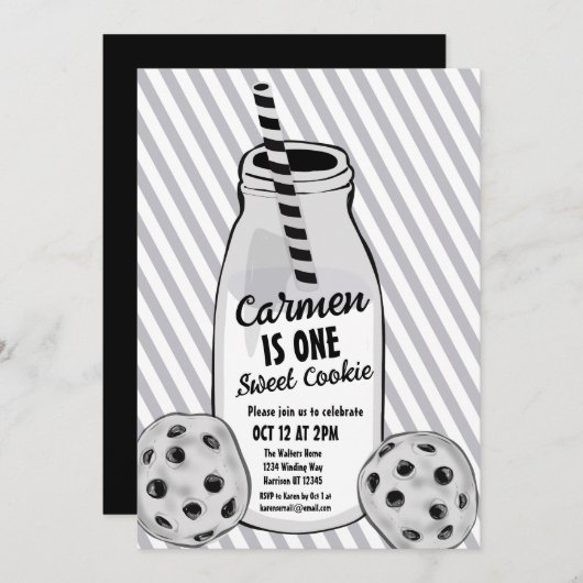 Milk and Cookie 2D Boys First Birthday 招待状 (正面/裏面)