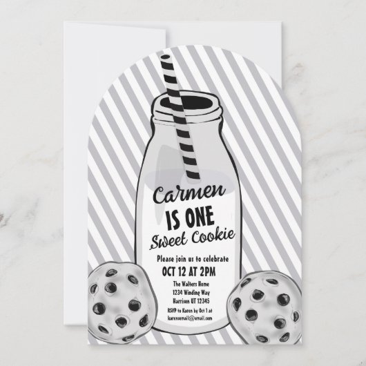 Milk and Cookie Mouse Sweet First Birthday 招待状 (正面)