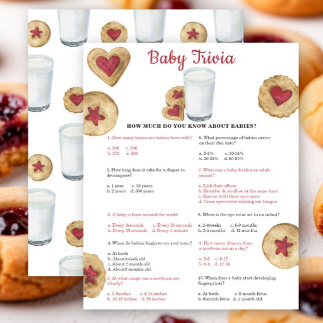 Milk and cookies Baby shower Baby trivia game (クリエイターアップロード済み)