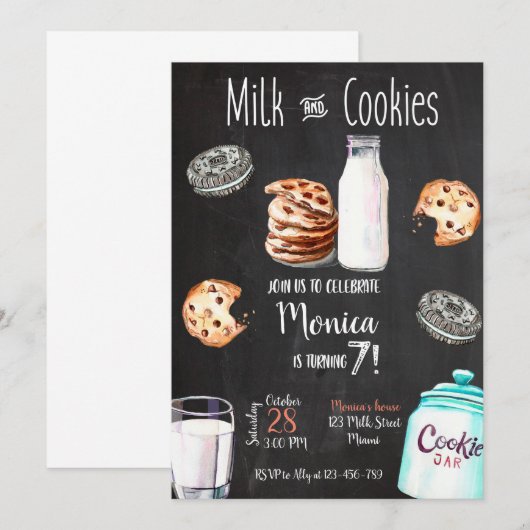 Milk and Cookies Birthday Invitation 招待状 (正面/裏面)