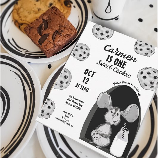 Milk and Cookies Mouse Sweet First Birthday 招待状