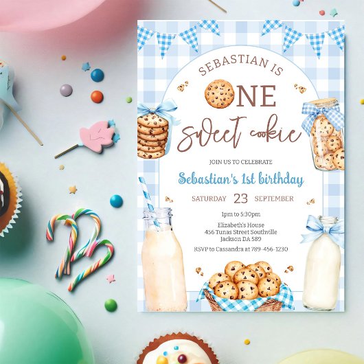 Milk and Cookies One Sweet Cookie 1st Birthday 招待状