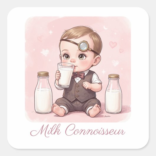 Milk Connoisseur Baby Girl Print Nursery スクエアシール (正面)