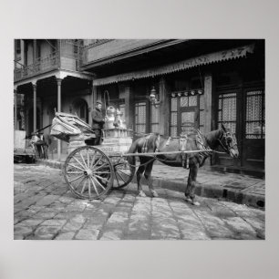 Milk Delivery Cart, 1903. Vintage Photo ポスター