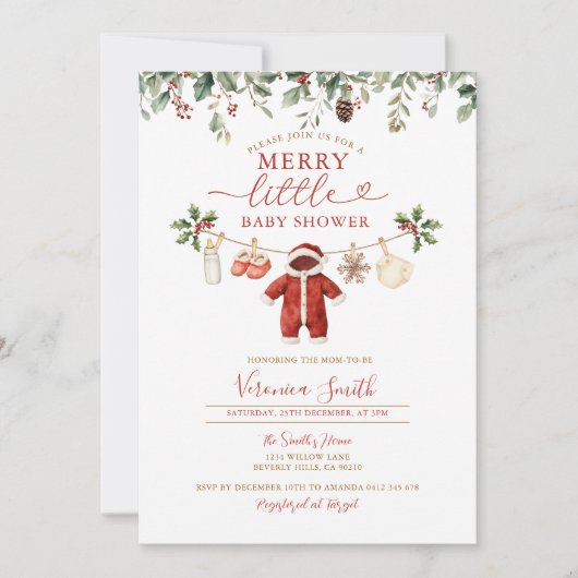 Milk Diaper Clothesline Merry Little Baby Shower 招待状 (正面)