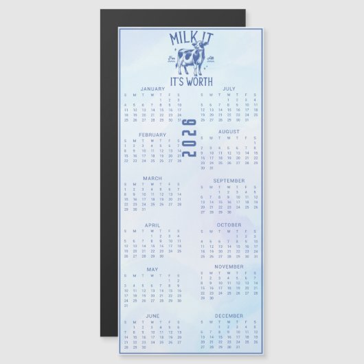Milk It For All It's Worth 2026 Blue Calendar (正面/裏面)